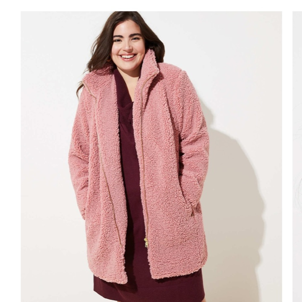 NWOT Loft Plus Fleece funnel neck coat. Size 16